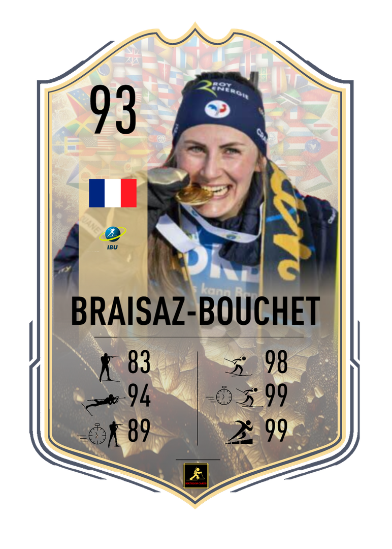 Justine Braisaz Bouchet - Nove Mesto 2024 World Championships Star - Mass Start, Women & Mixed Relay World Champion, Sprint Runner-up, 3rd of the Pursuit - Biathlon Cards